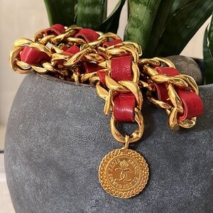 Chanel vintage red leather belt